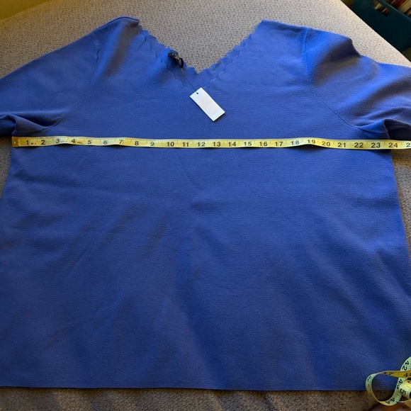 Talbots Royal Blue Scalloped edged V-Neck Blouse short sleeve sweater 3X Petite - Picture 7 of 7